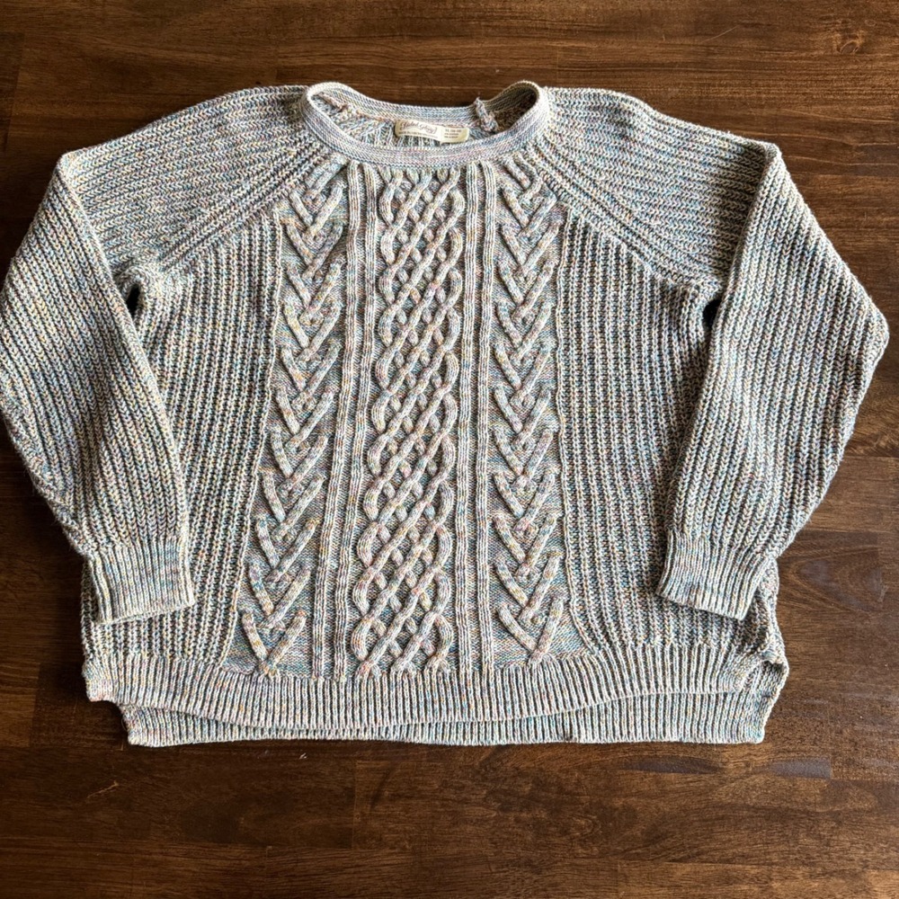 Faded Glory Womens XL Space Dye Cable Knit Sweater Multicolor Raglan Pullover
